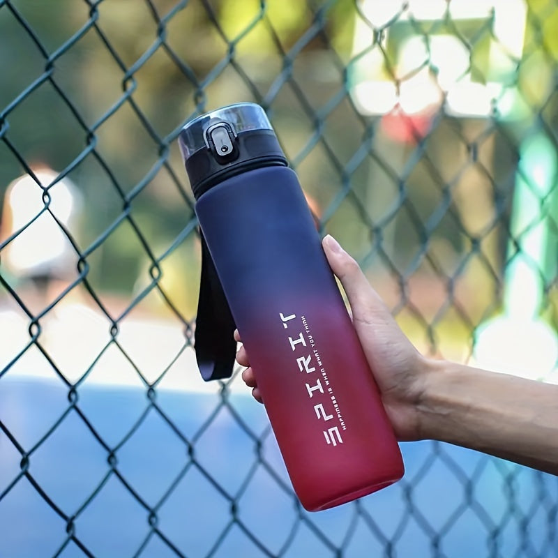 1pc Gradient Sports Water Bottle, 750/1000ml, BPA-Free PC Material, Leakproof with Straw Lid and Portable Ring, Ideal for Gym, Outdoor Travel, Hiking - Hand Wash Only.