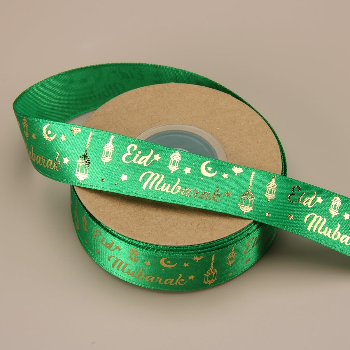 Polyester ribbon with star and moon patterns for Ramadan lantern gift wrapping and festive decorations, suitable for non-waterproof surfaces.