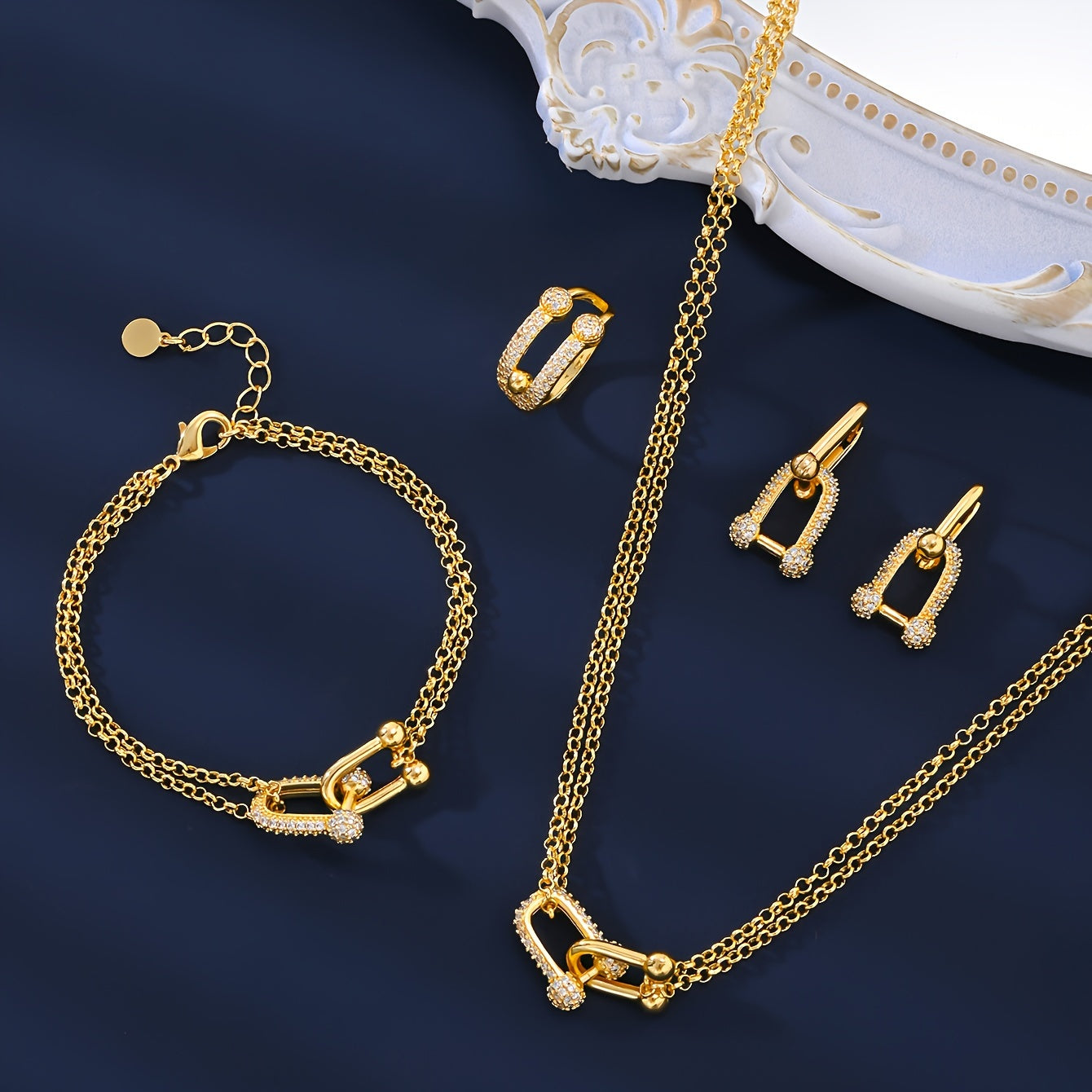 MEIZ Elegant Women's Fashion Jewelry Set - 18K Golden Plated Copper with Synthetic Zirconia, Featuring Sexy & Cute Style, Great for Gifting and Parties, Perfect for Valentine's Day and Every Season.