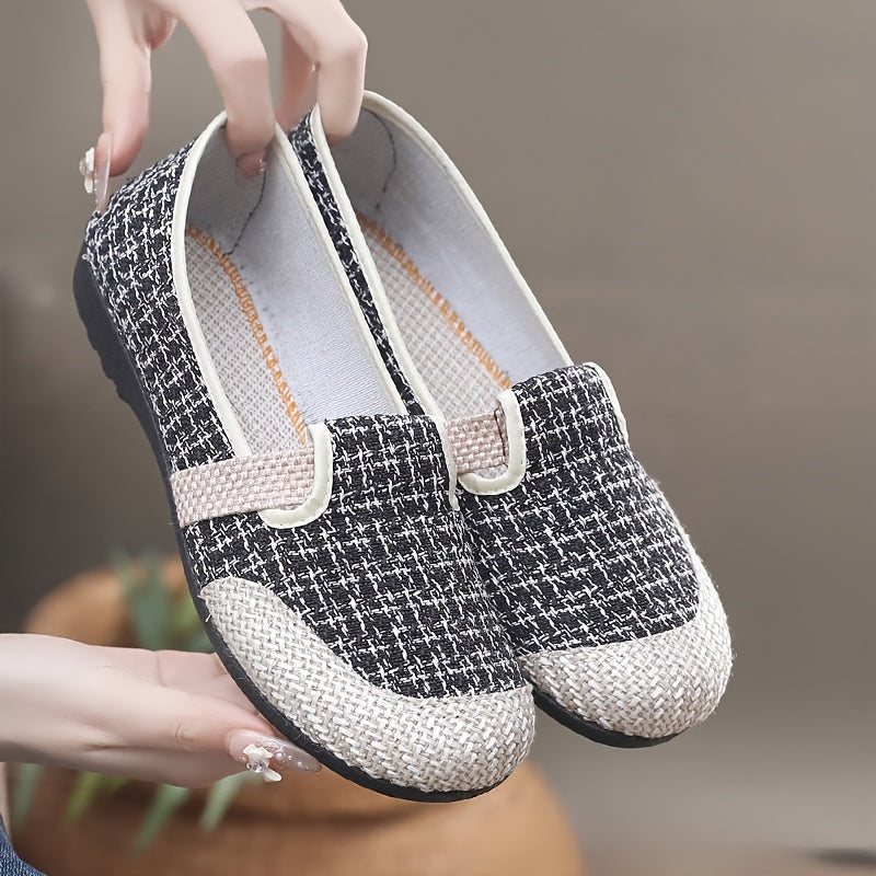 Stylish slip-on sneakers with soft insole, geometric pattern, ideal for everyday and outdoor wear.