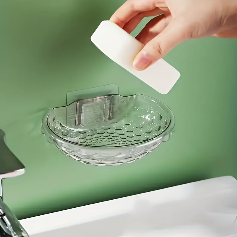 Wall-mounted transparent soap dish, no drilling needed, for storing soap in bathroom (13.46x7.87x3.48cm)