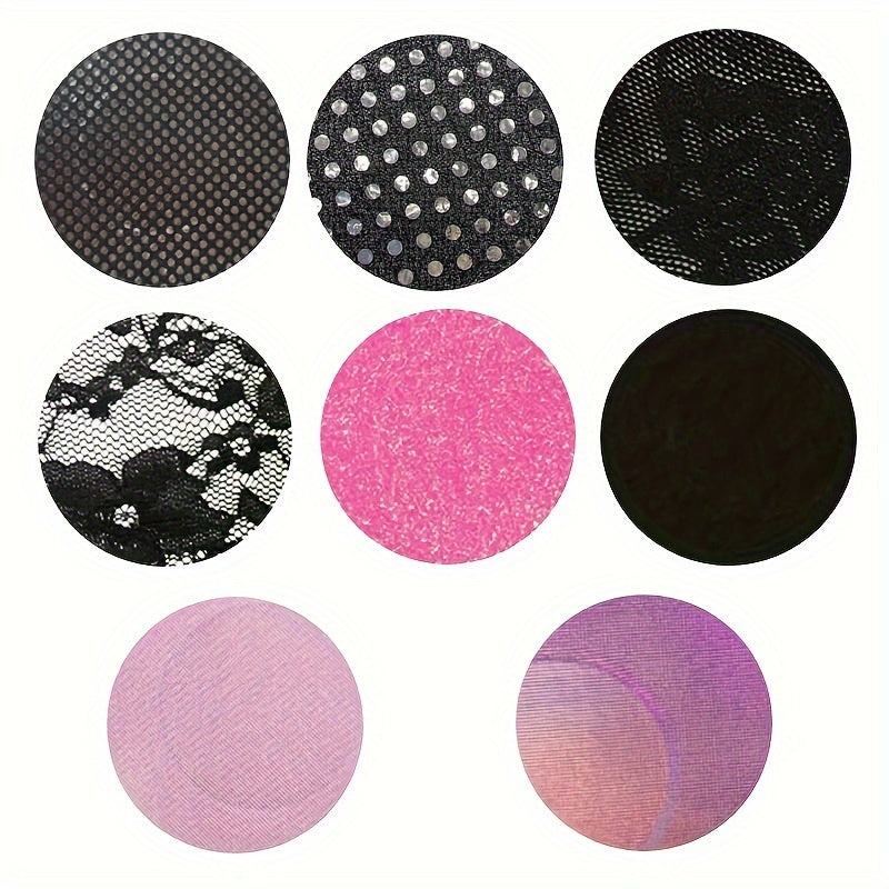 Set of 12 sexy black breast stickers, featuring cute pink girl design for nipple decoration.