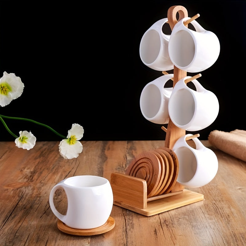 Cute ceramic coffee set for office and home use, dishwasher and microwave safe, 8.5-ounce capacity.