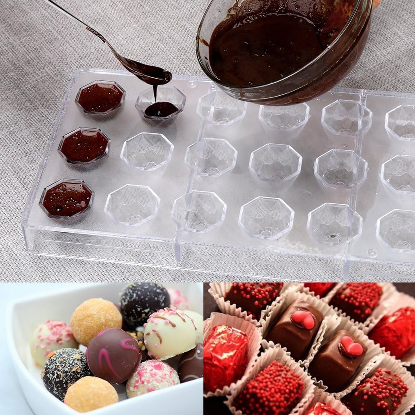 Set of plastic chocolate molds that are free of BPA, featuring various shapes such as hearts, eggs, bars, and diamonds for making mousse, jelly, candies, and truffles. Perfect for creating sweet treats for Easter, Thanksgiving, Valentine's Day, Mother's