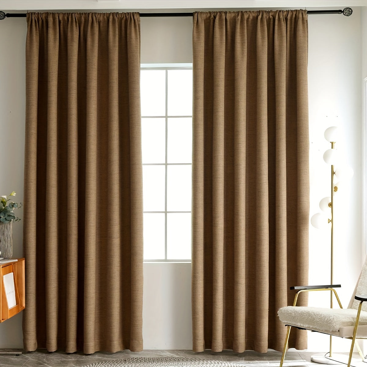 Vintage-Inspired Meteor Burlap Blackout Curtain - Stain Resistant, Rod Pocket Design, Pleated Polyester for Living Room & Bedroom, Light Blocking, Easy Care, Living Room Curtains