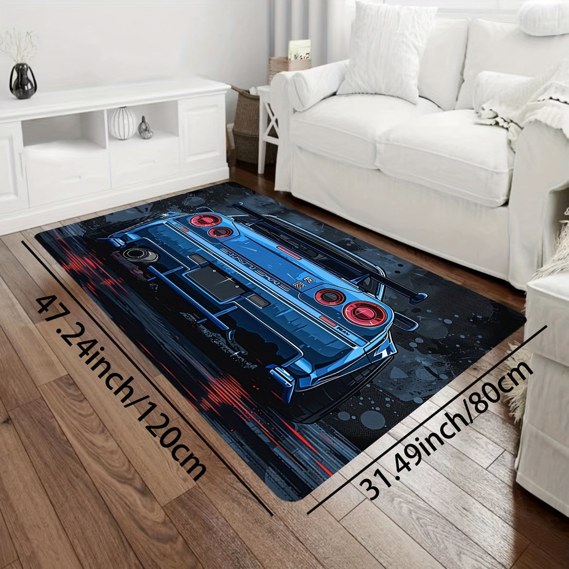 Stylish Sports Car Design Doormat, Made with 8mm Thick Soft Polyester Material, Easy to Clean in the Washing Machine, Rectangular Indoor Rug Perfect for Living Room, Bedroom, Kitchen, Entryway - Features Non-Slip Backing for Safety and a Decorative Touch