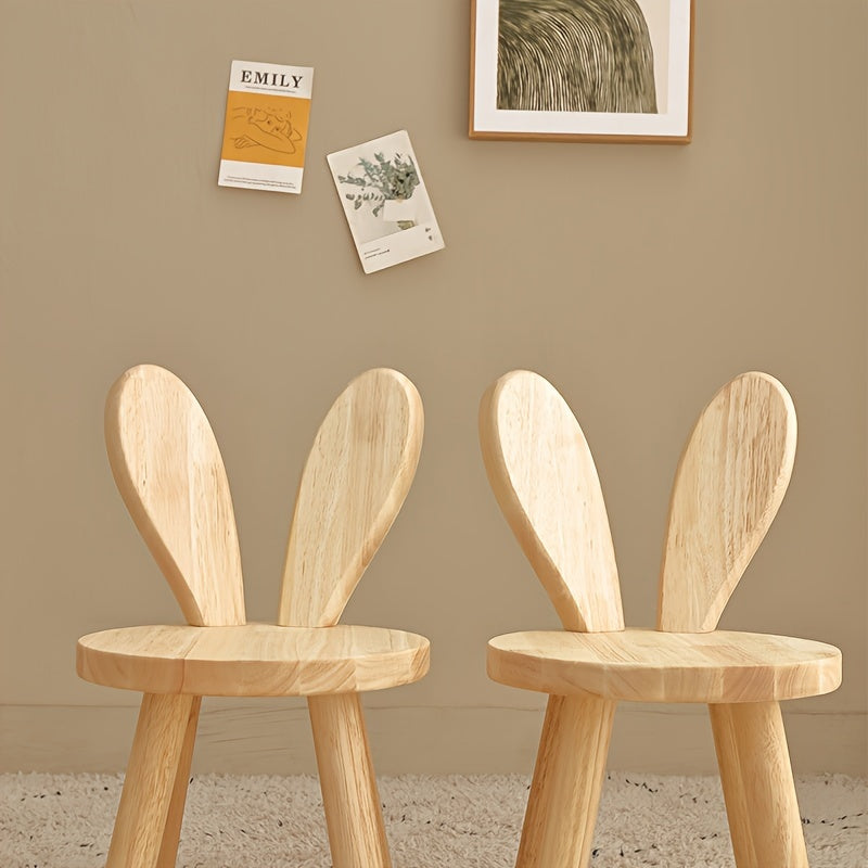 Rabbit Ears Wooden Stool - Solid Rubberwood, Contemporary and Adorable Modern Animal Design Chair Perfect for Room Decor