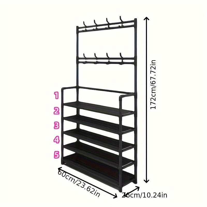 Metal storage rack with varnished finish, free-standing coat hanger, sturdy organizer for bedroom and entryway in black or white.