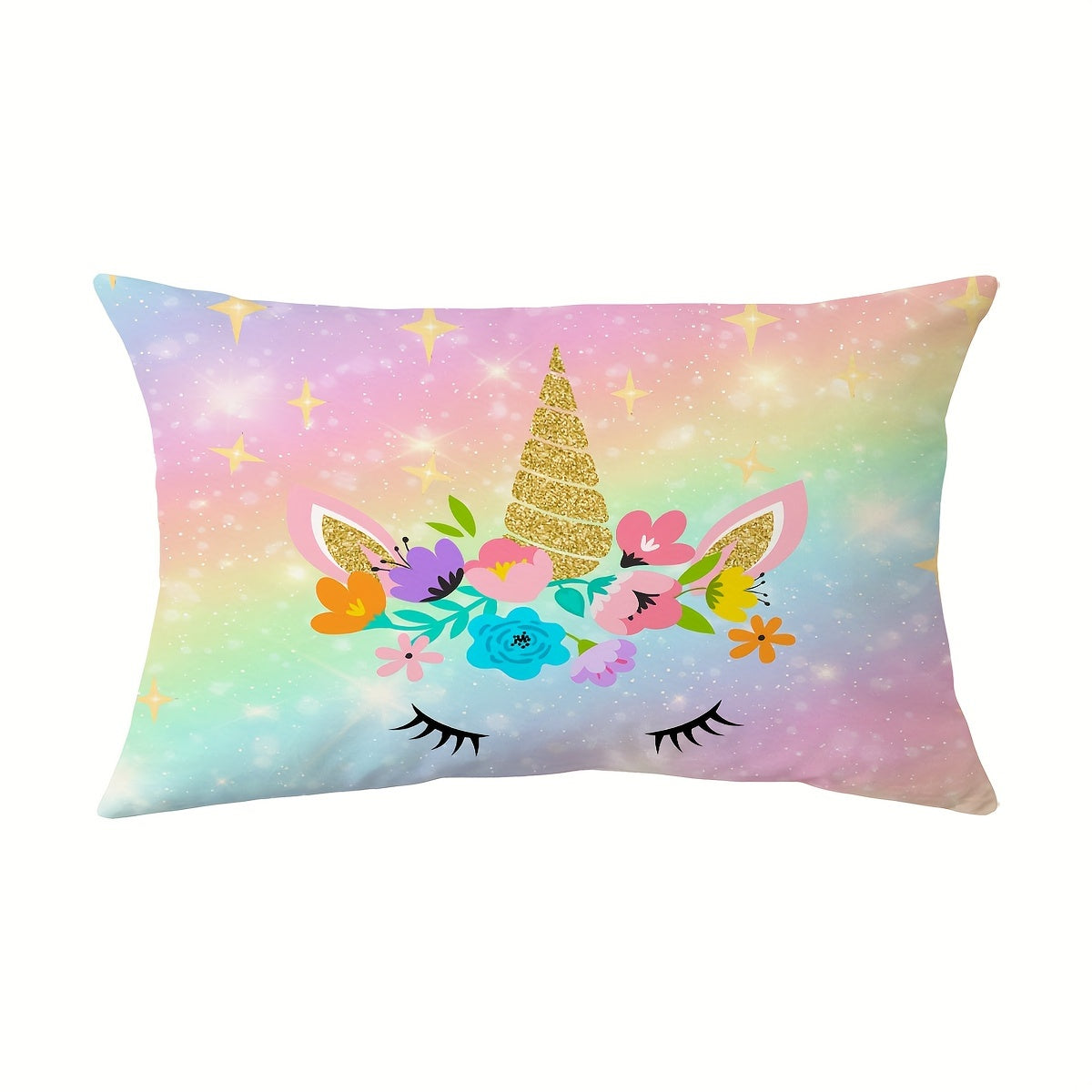 Double-sided printing on cute throw pillow cover with rainbow glitter galaxy design, perfect for couch, sofa, living room, or bedroom. Pillow insert not included.