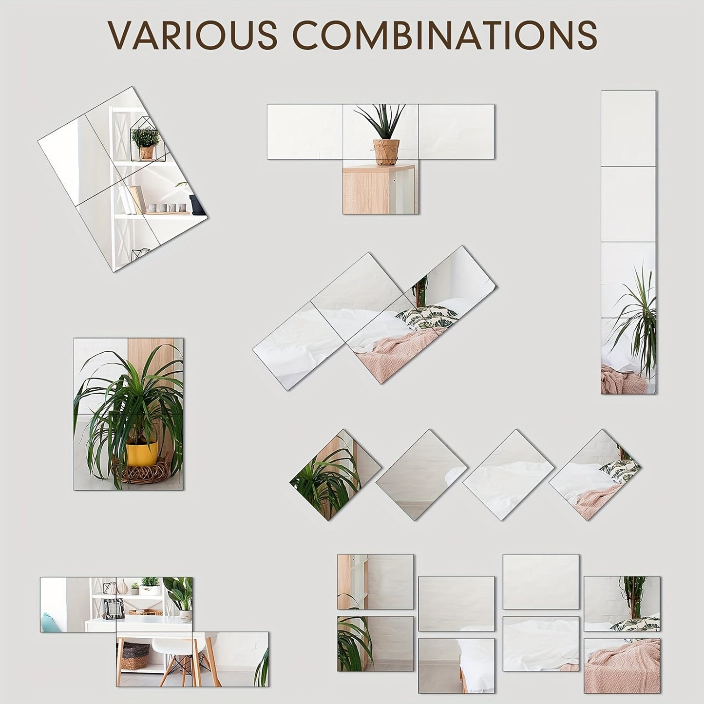 10 flexible mirror pieces for school and home decor, self-adhesive non-glass mirror stickers. Ideal for wall, wardrobe, and dining table decor.