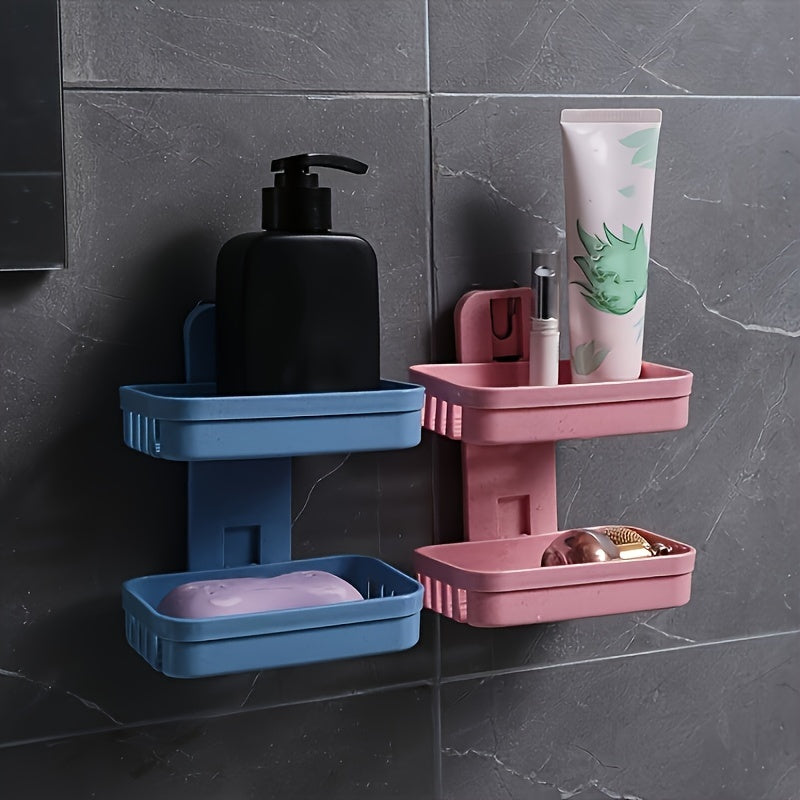 Wall mounted double-layer soap holder with drain tray for home bathroom.