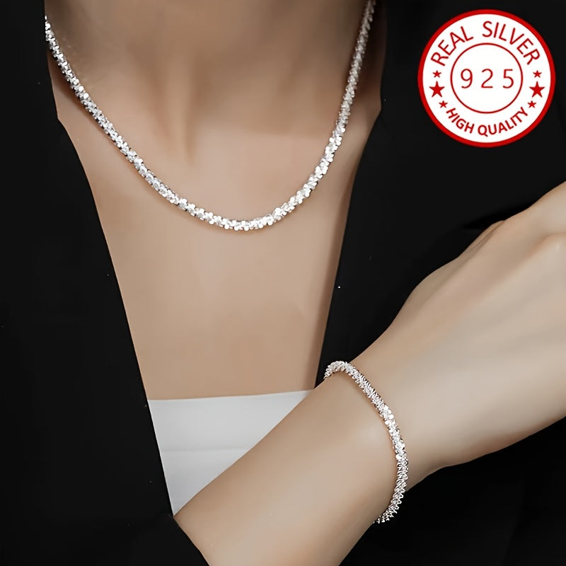 2-piece elegant 925 sterling silver jewelry set including sparkling necklace and bracelet, ideal for special occasions like weddings, birthdays, New Year, and Valentine's Day.