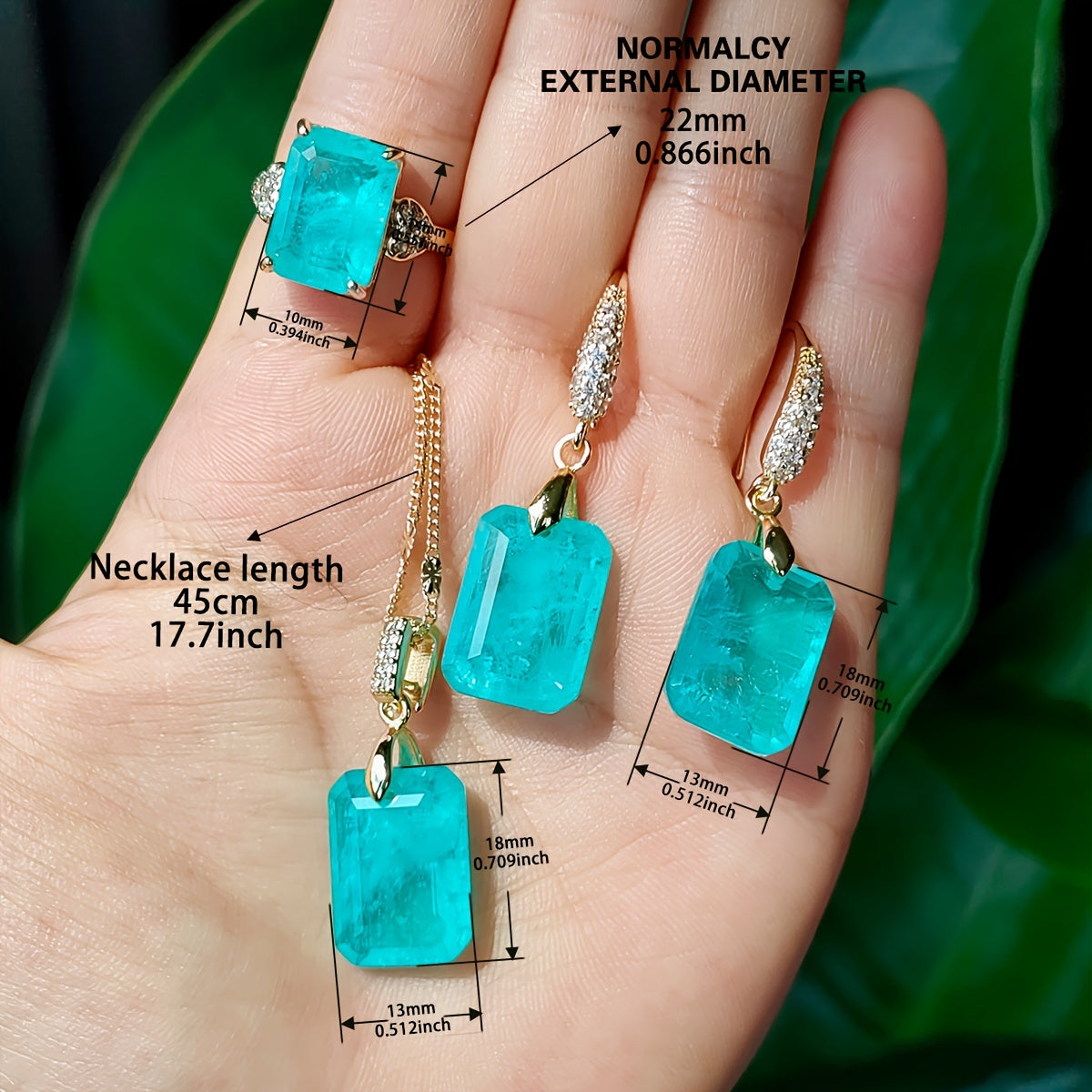 Upgrade your style with the MEETMAY Elegant Paraiba Blue Jewelry Set for Women - featuring a Charm Necklace, Earrings, and Ring adorned with Unique Textures. Ideal for both formal events and everyday wear.