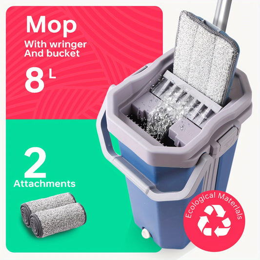 Get the ultimate cleaning companion with the 8L Deep Blue Mop and Bucket Set with Wringer. This high-quality set comes with 2/3/4/6 reusable microfiber pads for effortless cleaning in the kitchen, bedroom, living room, and bathroom.