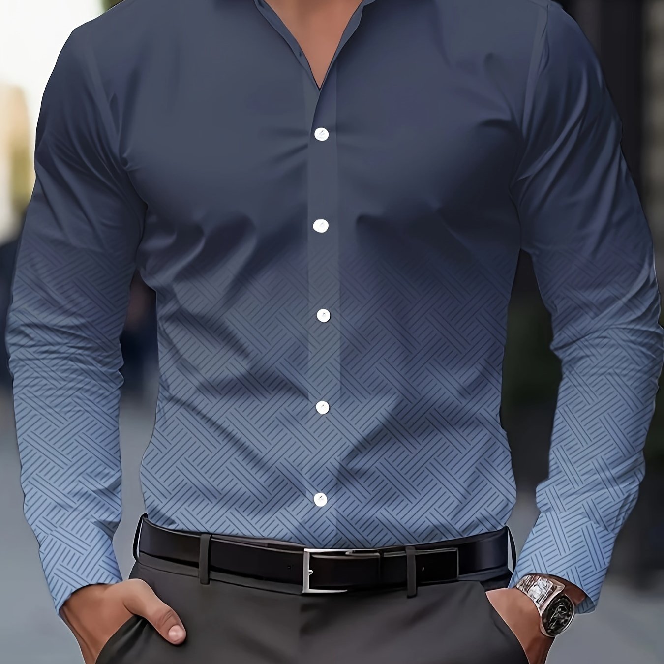 Fashionable men's long sleeve shirt with breathable polyester and unique print design, perfect for spring and fall.