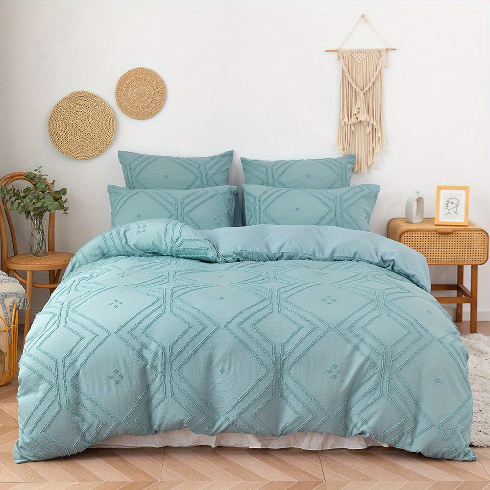 Boho Grid Tufted Duvet Cover Set - Includes 2 or 3 Pieces, Suitable for All Seasons, Soft and Comfortable Bedding Set for Bedroom