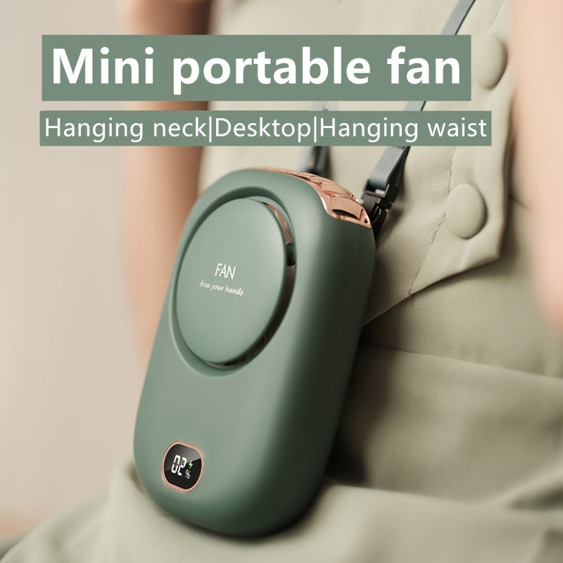 1 piece of Portable USB Fan featuring Three-Speed Large Wind Adjustment, Waist-Hanging and Desktop Stand, Power Display, and Leafless Design