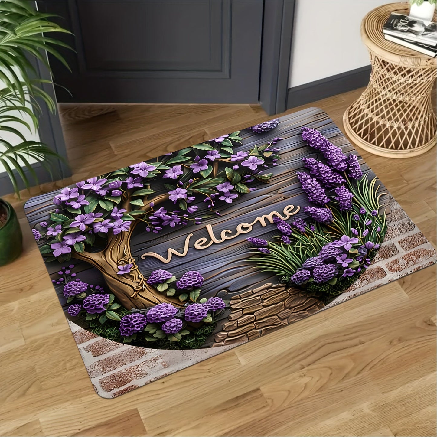 Inviting Lavender Door Mat with Non-Slip Features - Easy to Clean in Washing Machine, Suitable for Various Rooms including Living Room, Bedroom, and Bathroom - High-Quality Polyester for Long-Lasting Home Decor