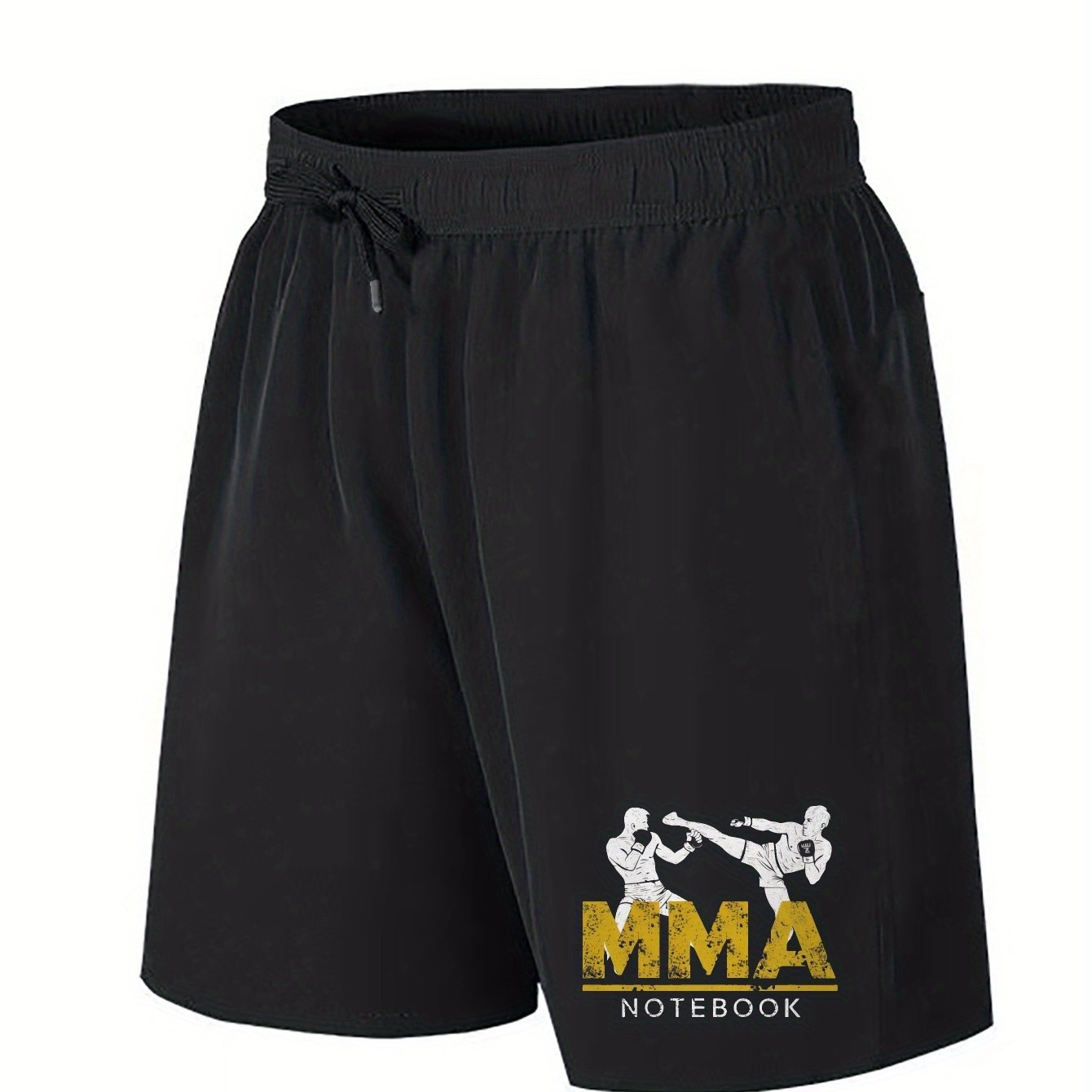 Polyester woven pockets unisex MMA fighter illustration shorts, regular fit, non-stretch, plus size.