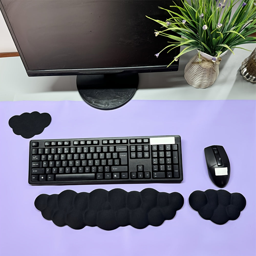 Ergonomic memory foam wrist rest pads for keyboard and mouse in a 3-pack set, suitable for gaming, office, and home use. Provides comfortable wrist support for typing and mouse use in black