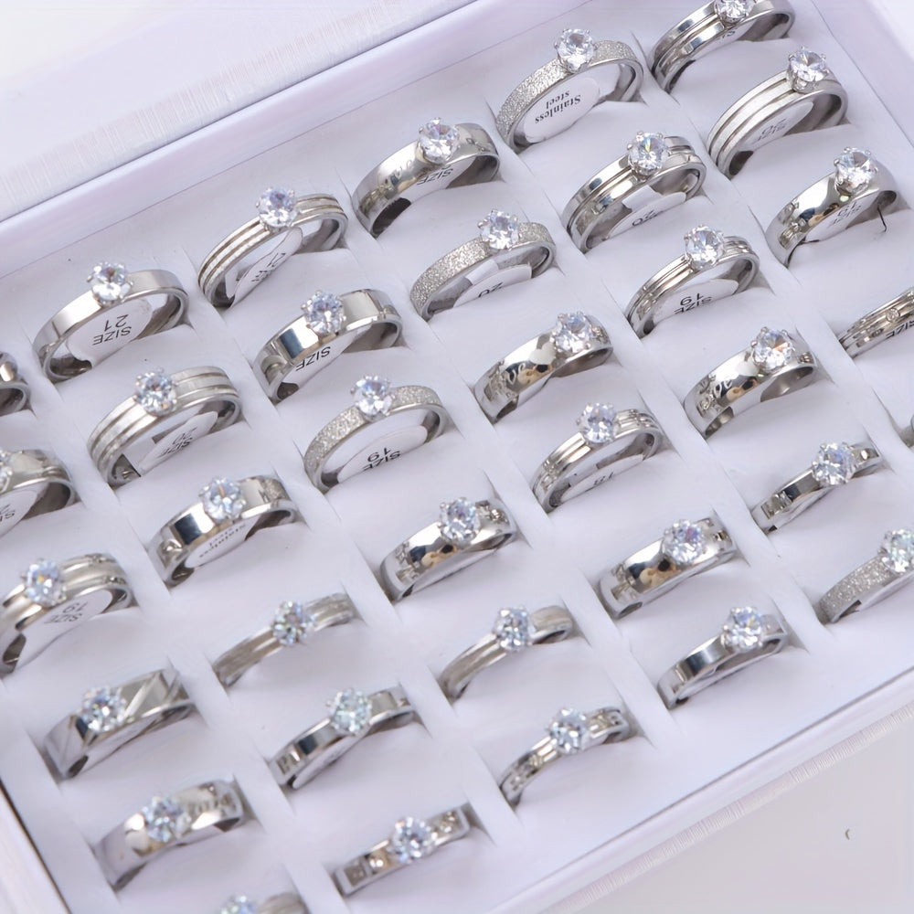 10pcs/Lot Women's rhinestone stainless steel rings, Men's wedding rings, jewelry accessories