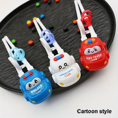 Kids cartoon car style practice chopsticks, 3.5cm/1.3in, 3-6 years, plastic material, solid pattern.