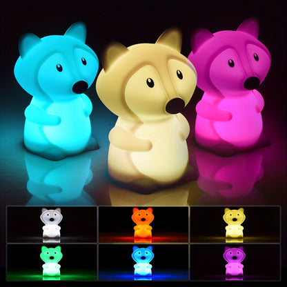 Adorable silicone fox night light for kids' rooms, kawaii lamp for bedrooms