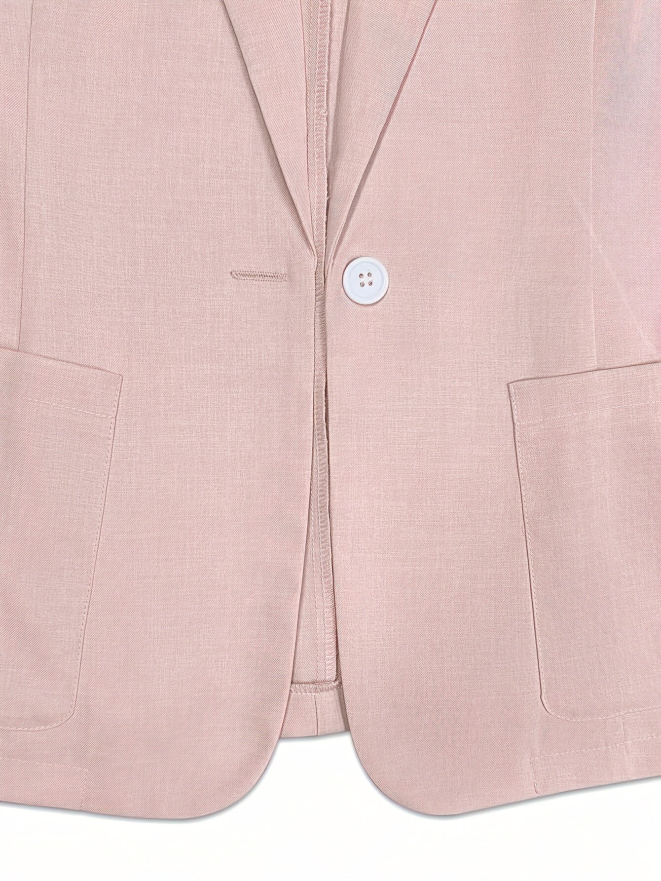 Chic light blue women's blazer with pockets, long sleeves, and notched collar. Made of machine-washable polyester, ideal for spring and summer office casual attire.