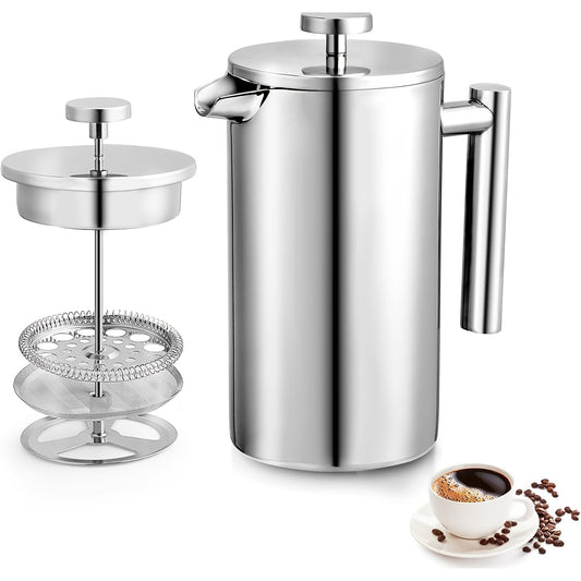 Stainless steel French press coffee pot is durable and ideal for making delicious coffee in the comfort of your home.