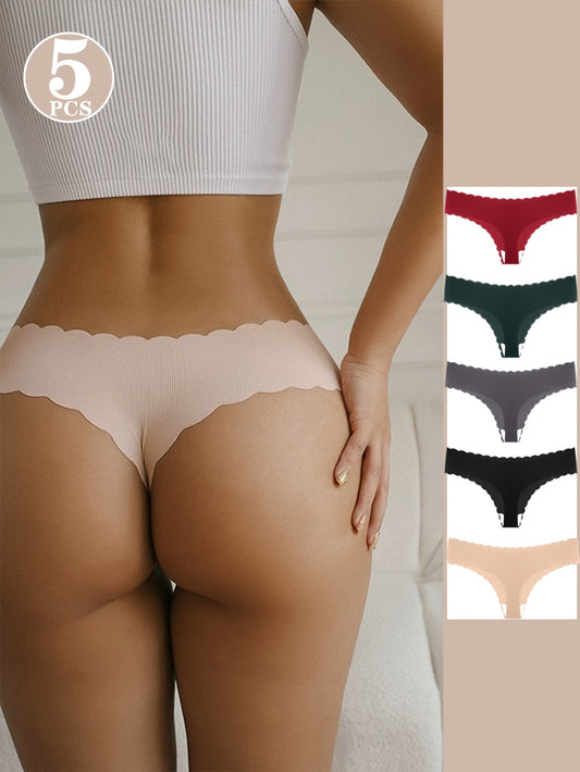 5pcs Women's Spoty Running GYM Underwear Thongs Panties Set, No-Show Seamless, Comfortable for Sport, Activewear Panty Pack, Cute & Sexy Low-Rise Seamless Thongs for Women.