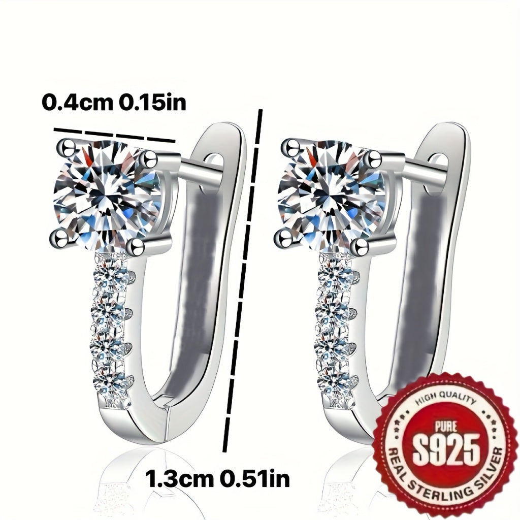 Elegant U-shaped hollow earrings in S925 sterling silver with synthetic zirconia. French-style luxury with a geometric design. Versatile for daily wear and gifting occasions, perfect for