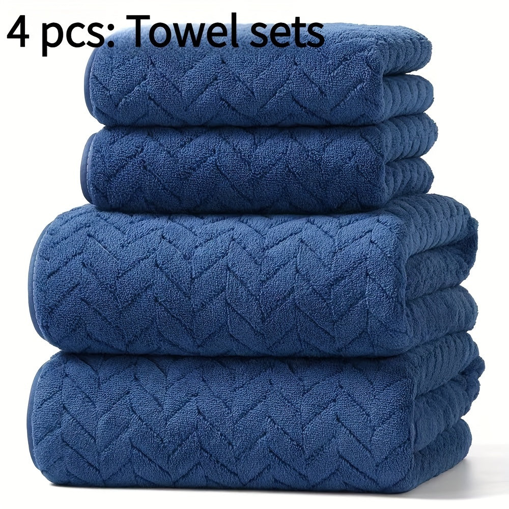 Christmas-themed 4-Pack Bath Towel Set by BAYEXY, Soft and absorbent, Modern Polyester blend with Herringbone Stripe, High Absorbency, Rectangular shape, Knitted design, 280g/㎡ weight, Ideal for home use.