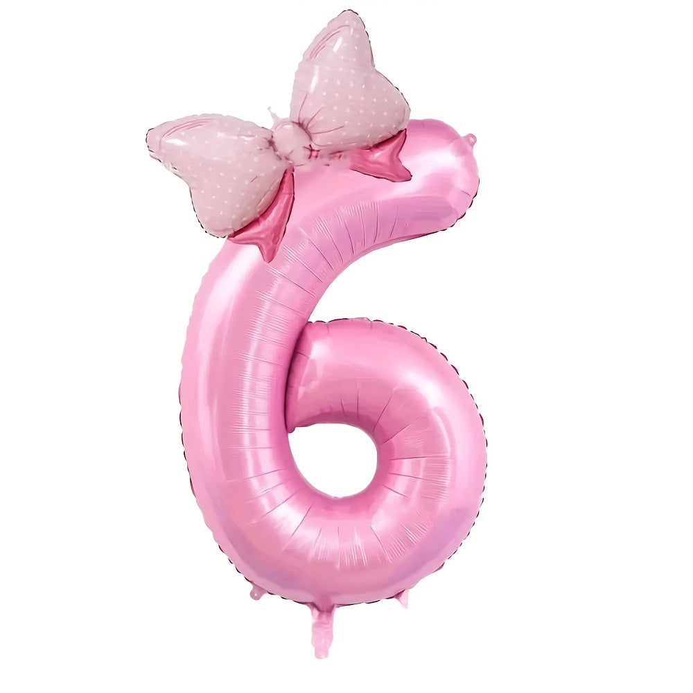 81.28 cm Pink Number Balloon with Bow - Ideal for girls' birthday decor - No electricity needed - Made of aluminum