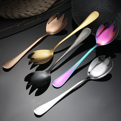 Set of 2 gold-plated stainless steel salad utensils for various dishes.