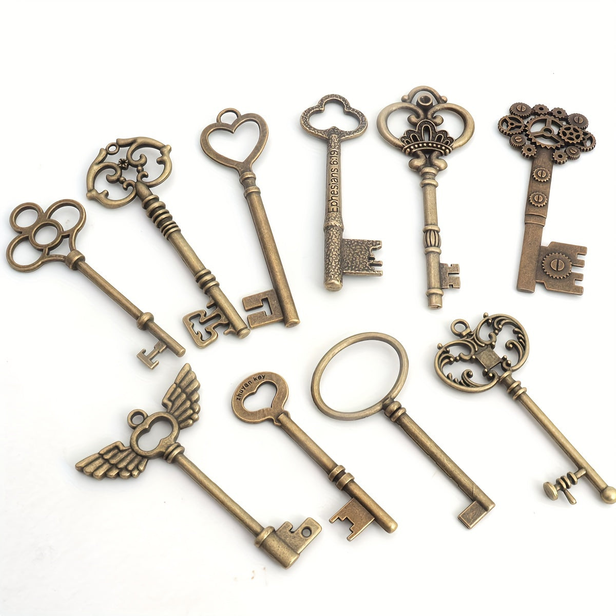 Collection Of 10 Unique Vintage Skull Keychains In Steampunk Style, Available in Antique Bronze or Antique Silver for DIY Jewelry Making