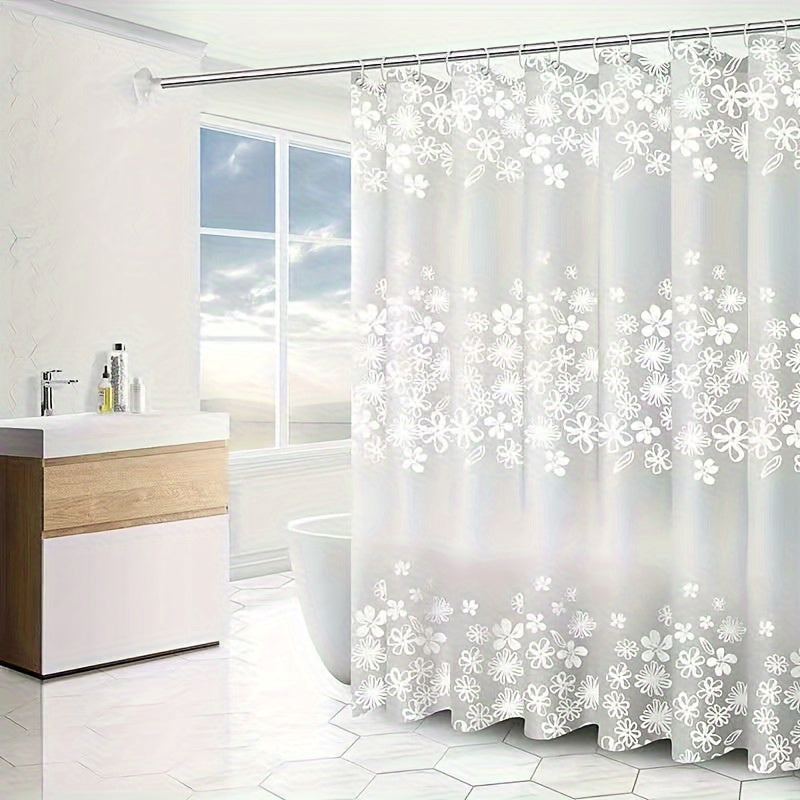 Romantic Floral PEVA Shower Curtain - Waterproof and Lightweight with Elegant White Flower Design - Includes No-Drill Hooks for Easy Installation and Care