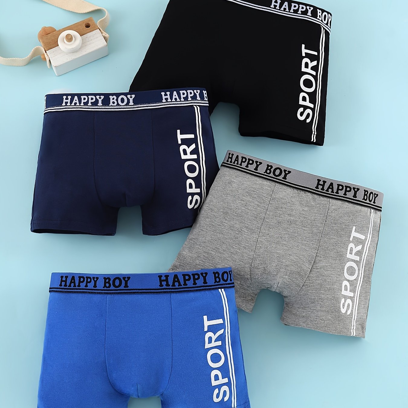 Boys' Sports Style Boxer Briefs - 4pcs, Soft Breathable Cotton, Elastic Waistband, Letter Print, Athletic Trunks.