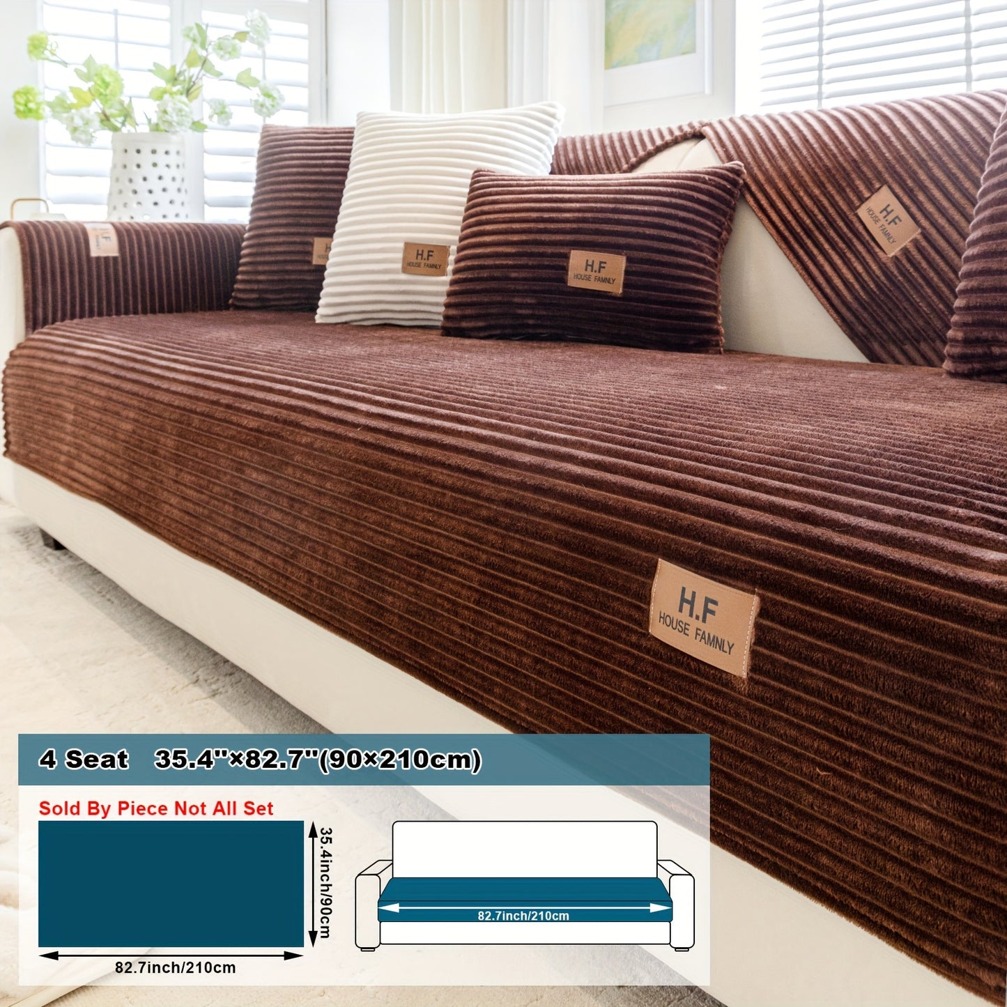 Modern striped sofa cover made of thick flannel fabric, pet-friendly and non-slip. Suitable for 1 to 4-seater sofas, soft and machine washable. Perfect for home and office decor.