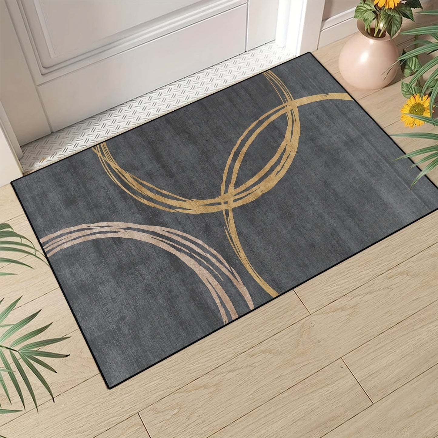 Indoor Outdoor Dark Grey Non-Slip Door Mat - Machine Washable, Lightweight, Durable Polyester with Modern Rectangular Design - Entrance Floor Carpet