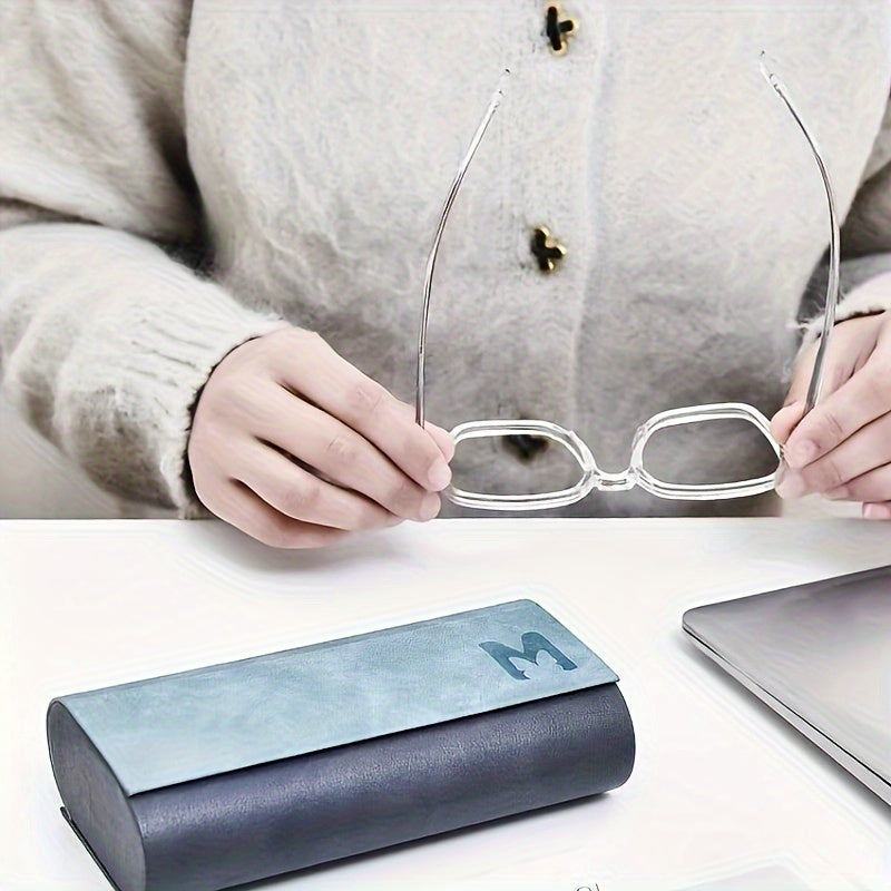 Stylish double-layer glasses case made from durable faux leather. This portable and fashionable case can hold 2 pairs of glasses and comes in scratch-resistant blue or orange.