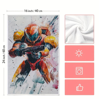 This set includes two ultra-soft kitchen towels featuring Samus Aran from Metroid. They are highly absorbent and ideal for holiday decoration. The towels are machine washable and measure 40.64X60.96 cm.