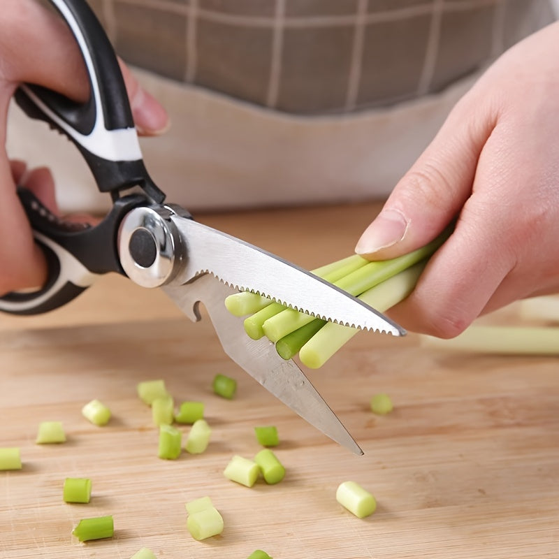 1 piece of Kitchen Scissors, including Poultry Shears, Kitchen Shears, Kitchen Fish Bone Scissors. Made of Multifunctional Stainless Steel, perfect for cutting Duck, Fish, and Chicken Bones. Also includes Food Scissors, Kitchen Meat Scissors, Nut Opener