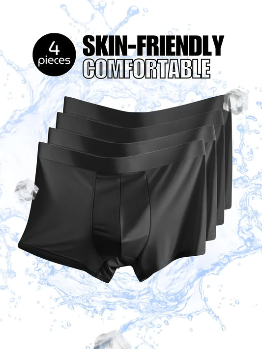 4 solid color boxer shorts for men, smooth, stretchy, comfortable, and breathable.