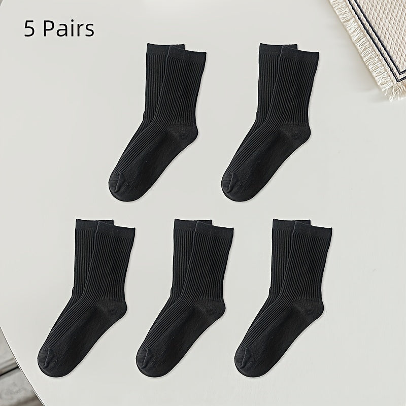 Men's solid color socks in a multi-pack of 2 or 5 pairs, breathable mid-calf sports socks suitable for all seasons. Trendy and boneless design.