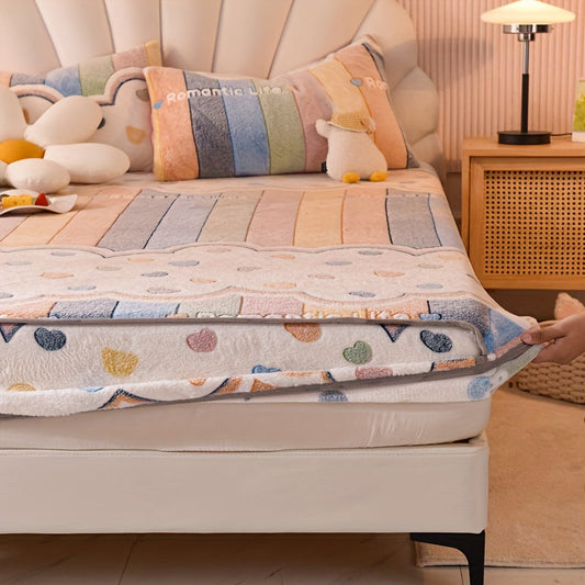 Velvet Fitted Sheet - Ultra-Soft and Thick with Colorful Pastel Design, Breathable and Moisture-Wicking, Wrinkle-Resistant and Easy to Remove, All-Season Comfort, 180g/sqm, Made of 100% Polyester, Machine Washable.