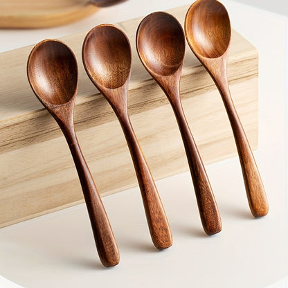 Set of 4 modern, reusable wooden spoons ideal for dinner, coffee, milk, and dessert - great for parties and kitchen use.