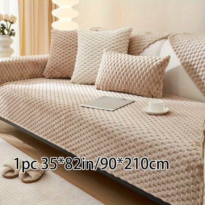 Non-slip sofa cover with honeycomb pattern, ideal for all seasons and protecting furniture in any room.