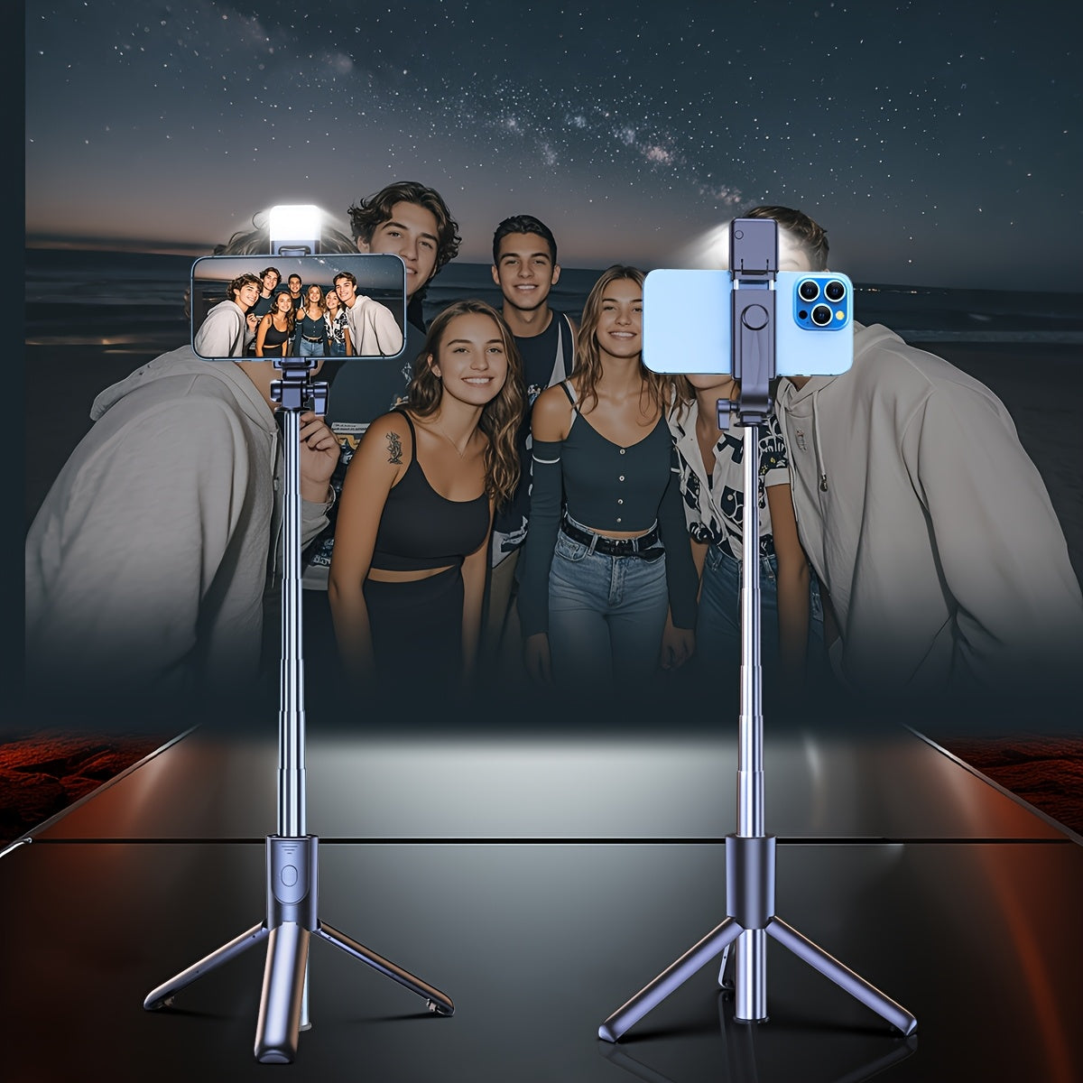 A versatile camera with selfie pole and tripod for travel, live broadcasting, and video recording.