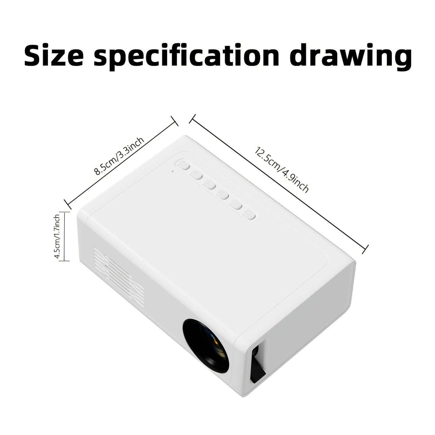 Compact ZRZTM M1-EU Plug Mini Projector with fast focus, speaker, and remote control for family movie nights in the bedroom. Compatible with Android/Windows/TV Stick, with AV/TV/USB