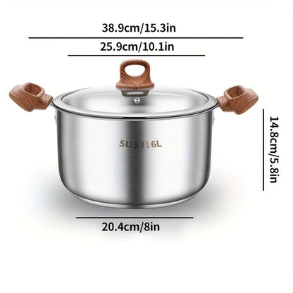Большая кастрюля для супа из нержавеющей стали с толстым дном и стеклянной крышкой - Идеально подходит для приготовления рагу, соусов и разогрева - Стильное дополнение к любому дому или ресторану